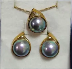 マベ真珠　マベパール　ペンダントトップ＆　ピアス　K18YGイエローゴールド