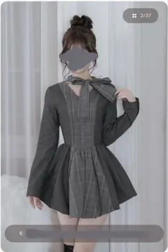 Darich ダーリッチ　チェックストライプバルーンミニワンピース　FL GRY