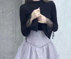 dazzlin ヘムレースリブニットトップス ブラック