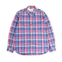 AIGLE エーグル チェック柄 長袖シャツ ボタンダウン ピンク ブルー Lのサムネイル