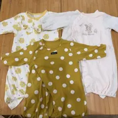 ロンパース3点セット（花柄・ドット・ピンク）　50〜60