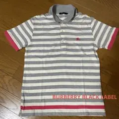 美品　バーバリーブラックレーベル　ボーダー柄　ポロシャツ　グレー
