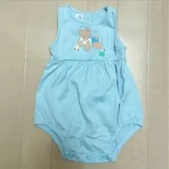 【未使用】familia水色 クマ刺繍ロンパース　70