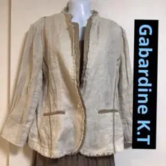 涼❤️Gabardine K.T ベージュ 天然繊維&麻入ノーカラージャケット