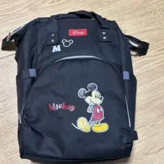 Disney ミッキー刺繍 ブラックリュック
