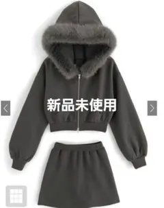 GRL ファーフードジップパーカー×ミニスカートセットアップ[tu935]