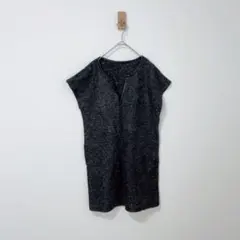 エスピエ　Ｖネックニット　チュニック　ワンピースM 黒系のサムネイル