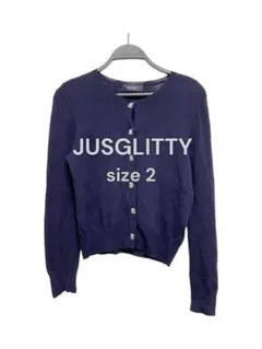 美品 JUSGLITTY ビジューボタン カーディガン M ネイビー 上品