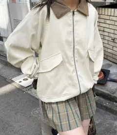 襟コーデュロイピーチスキンオーバージャケット