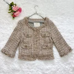 グレースコンチネンタル　クラス　ツイードノーカラージャケット　金ボタン