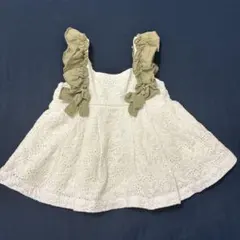 ベビー服 ノースリーブワンピース ホワイト×カーキのサムネイル
