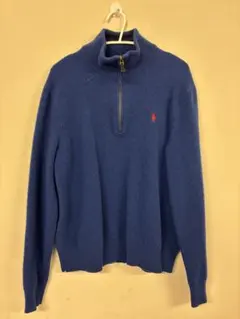 ポロ ハーフジップセーター 青 グレー