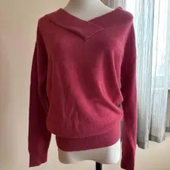 ワインレッド Vネック ニットセーター 長袖　M
