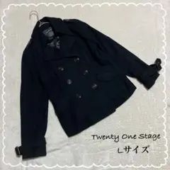 【トゥエンティワンステージ】 黒 (L) ウール混 Pコート ジャケット