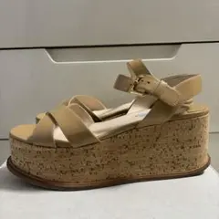 PRADAプラダ レディース サンダル 38.5 厚底 ウェッジ ボルドー 美品