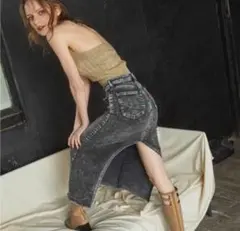 juemi×something edwin バックスリットデニムロングスカート