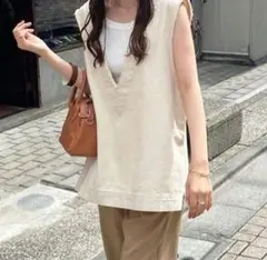 DISCOAT USコットンフリンジ深Vベスト