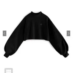 ロゴ 刺繍 ショート丈 スウェット トップスクロップド丈 バルーンスリーブ