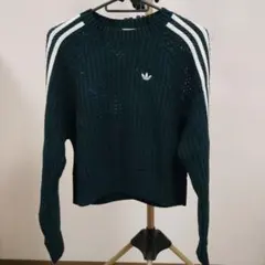 adidasニットクロップクロシェ　S 完売品　深緑　激レア