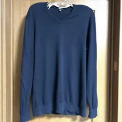 UNIQLO メンズ 薄手セーター Vネック カシミア混 XL 紺