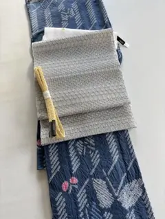 新品】有松絞り 浴衣 しつけ付き 紺 麻の葉模様 有松鳴海絞り単衣 着物