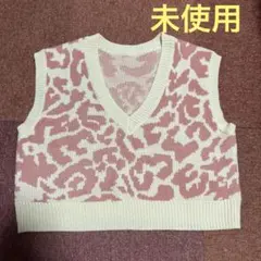 SHEIN ピンククリームレオパードニットベスト M 新品未使用