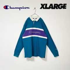 XLARGE × Champion ラグビーシャツ XL ライトブルー コラボ