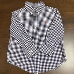 キッズ ラルフローレン チェック柄長袖シャツ 100㎝ ロゴ入り パープル 美品