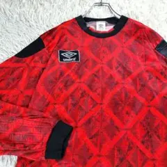 80s~90s XL 希少 USA製 UMBRO 長袖刺繍ロゴ ゲームシャツ 赤