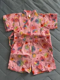 浴衣甚平 90 花火柄 女の子 セパレート 甚平 ピンク 夏祭り