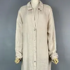 ZARA 長袖 シャツワンピース ロング 開襟・リネン100% 麻 ベージュ M