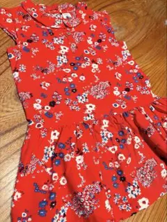 プチバトー　花柄ワンピース　ノースリーブ　赤　86cm