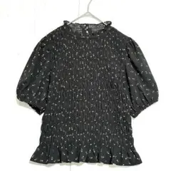 アースミュージックアンドエコロジー　ペプラム 花柄ブラウス　【美品】　黒　F