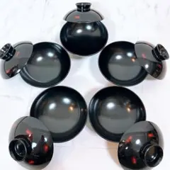 汁椀 蓋付きお椀 5客セット 合成漆器 黒のサムネイル