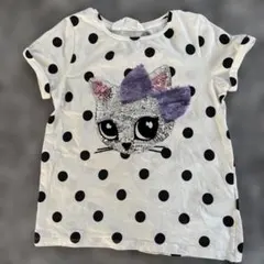 H&M ドット柄 スパンコール 猫 Tシャツ 122/128のサムネイル