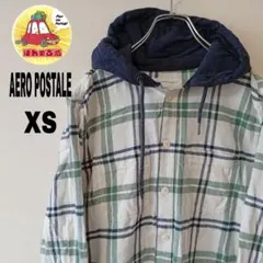 USA古着 AEROPOSTALE ネルシャツパーカー　XS　ホワイト　グリーン