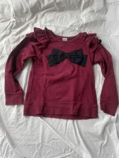Pupil houseバーガンディ リボン 長袖カットソー
