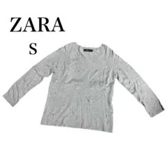 ZARA グレー ビーズ装飾 ビジュー 七分袖ニット S