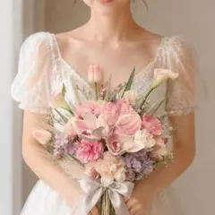カラー×シンビジウムのウェディングブーケ＊ブートニア付き＊韓国風＊前撮り＊結婚式