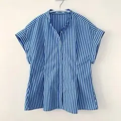 未使用◇OPAQUE.CLIP ペプラムブラウス ストライプ フレンチ袖 S
