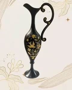 ダマスキナードと思われる＊黒×金 ピッチャー花瓶 オブジェ 美しい象嵌✨