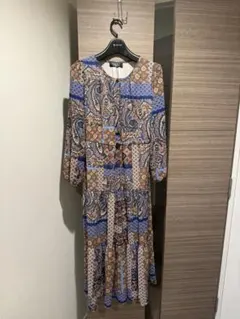 パッチワークデザイン長袖ワンピース