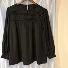 長袖ブラウス ブラック 刺繍デザインのサムネイル