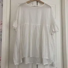 ホワイト コットン フリル袖 チュニック