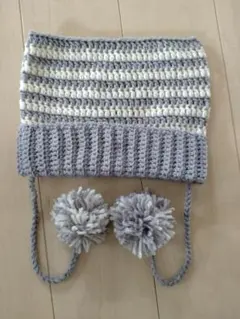 猫耳ニット帽　猫耳帽子　グレー　白