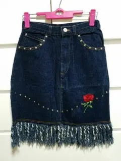 薔薇 ローズ 刺繍 デニム スカート