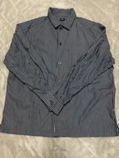 UNIQLO ストライプ 長袖シャツ ネイビー/ホワイト