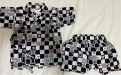 ★最終値下げ★和柄甚平 黒と白のチェック柄 90cm 上下セット