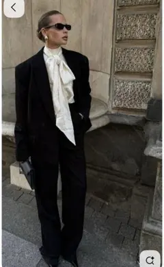 2025ジャガードボウタイリボンブラウス　H&M