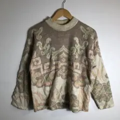 Y2K レトロ 古着 総柄 幾何学模様 ニット セーター アースカラーおじニット